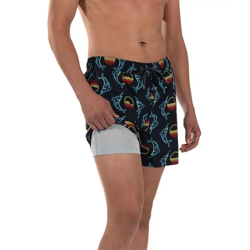 SAXX Men's Oh Buoy 2N1 Sunset Crest Printed Volley 5" Swim Shorts Navy Multi 2XL